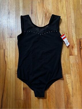 Cat & Jack Black Girls' Sleeveless Leotard with Mesh Yoke